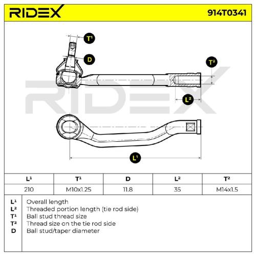RIDEX Spurstangenkopf Vorderachse rechts Traggelenk 914T0341 für RENAULT Bild RIDEX Spurstangenkopf Vorderachse rechts Traggelenk 914T0341 für RENAULT