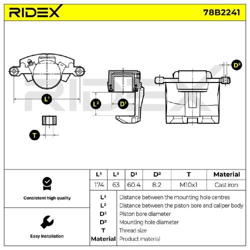 RIDEX 78B2241 Bremssattel Bremszange Vorne rechts für FORD Ranger (ET) Bild RIDEX 78B2241 Bremssattel Bremszange Vorne rechts für FORD Ranger (ET)