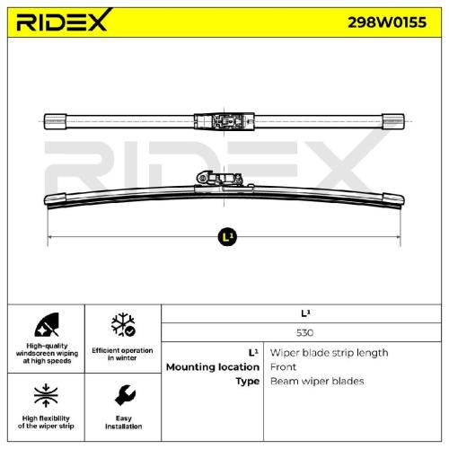RIDEX Scheibenwischer Wischblatt Stück mit Spoiler Vorne Länge: 530mm für VW Bild RIDEX Scheibenwischer Wischblatt Stück mit Spoiler Vorne Länge: 530mm für VW
