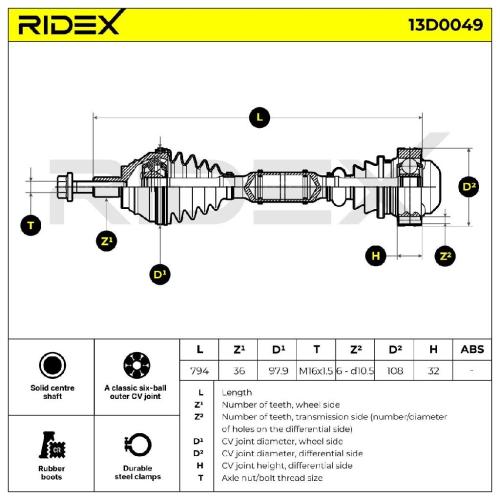 RIDEX Antriebswelle Achswelle Vorderachse/Vorne rechts für VW 1K0407454DV Bild RIDEX Antriebswelle Achswelle Vorderachse/Vorne rechts für VW 1K0407454DV