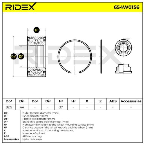 RIDEX 654W0156 Radlagersatz pro 1 Rad Hinten beidseitig Vorne für FIAT GHK1692 Bild RIDEX 654W0156 Radlagersatz pro 1 Rad Hinten beidseitig Vorne für FIAT GHK1692