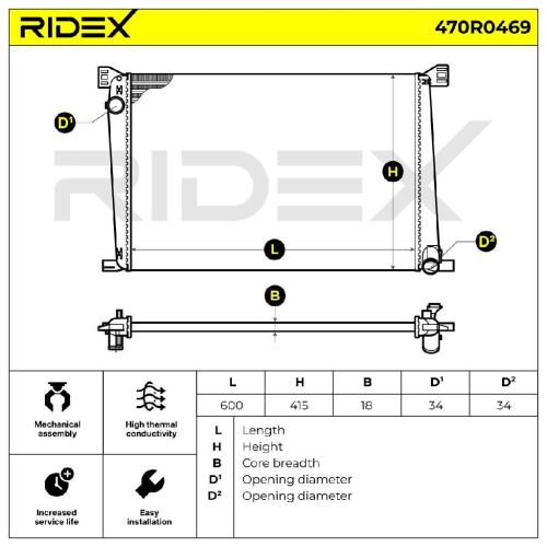 RIDEX 470R0469 Motorkühler / Wasserkühler für MINI Schrägheck (R56) 17117535099 Bild RIDEX 470R0469 Motorkühler / Wasserkühler für MINI Schrägheck (R56) 17117535099