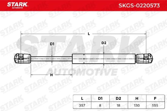 STARK SKGS-0220573 Heckklappendämpfer Länge:357mm 555N Hub: 128mm für RENAULT Bild STARK SKGS-0220573 Heckklappendämpfer Länge:357mm 555N Hub: 128mm für RENAULT