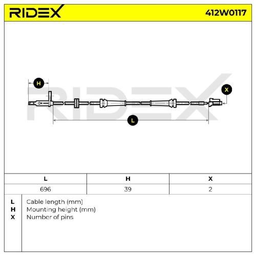 RIDEX ABS-Sensor 412W0117 Vorderachse beidseitig Sensorart: aktiver Sensor 700mm Bild RIDEX ABS-Sensor 412W0117 Vorderachse beidseitig Sensorart: aktiver Sensor 700mm