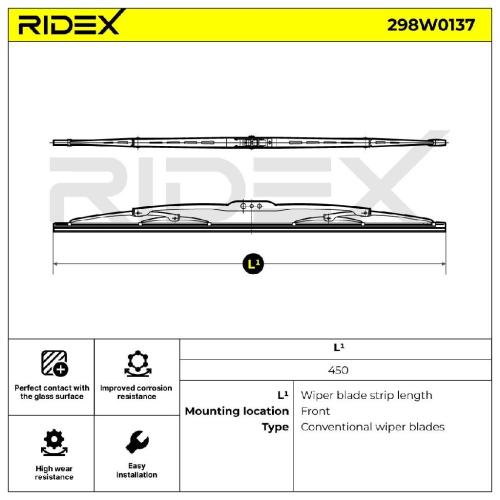RIDEX Scheibenwischer Wischblatt Stück Vorne Länge 1: 450mm Länge: 450mm für VW Bild RIDEX Scheibenwischer Wischblatt Stück Vorne Länge 1: 450mm Länge: 450mm für VW