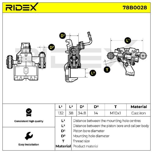 RIDEX 78B0028 Bremssattel Bremszange Hinten rechts für MAZDA 323 F VI (BJ) Bild RIDEX 78B0028 Bremssattel Bremszange Hinten rechts für MAZDA 323 F VI (BJ)