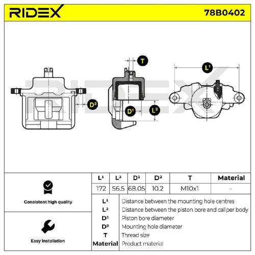 RIDEX 78B0402 Bremssattel Bremszange Vorne links für NISSAN Patrol GR IV SUV Bild RIDEX 78B0402 Bremssattel Bremszange Vorne links für NISSAN Patrol GR IV SUV