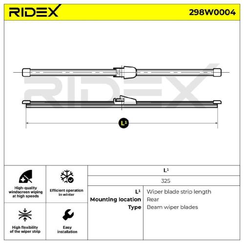 RIDEX 298W0004 Heckscheibenwischer Flach ohne Spoiler Hinten 330mm für VW POLO Bild RIDEX 298W0004 Heckscheibenwischer Flach ohne Spoiler Hinten 330mm für VW POLO