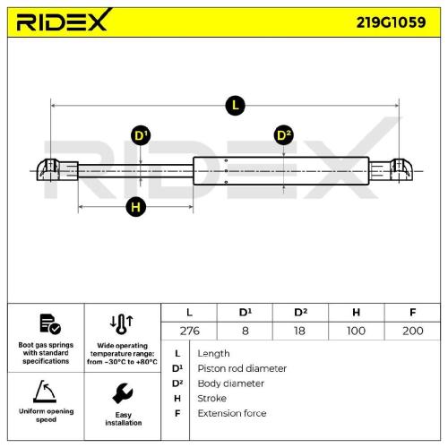RIDEX 219G1059 Heckklappendämpfer Länge:276,5mm 200N Hub: 98mm für FERRARI F430 Bild RIDEX 219G1059 Heckklappendämpfer Länge:276,5mm 200N Hub: 98mm für FERRARI F430