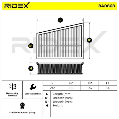 RIDEX 8A0868 Motor Luftfilter Filtereinsatz mit Vorfilter für RENAULT Scénic 1I Bild RIDEX 8A0868 Motor Luftfilter Filtereinsatz mit Vorfilter für RENAULT Scénic 1I