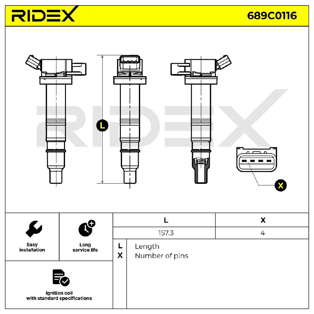 RIDEX 689C0116 Zündspule für TOYOTA Yaris Schrägheck (P9) 133874 9091902247