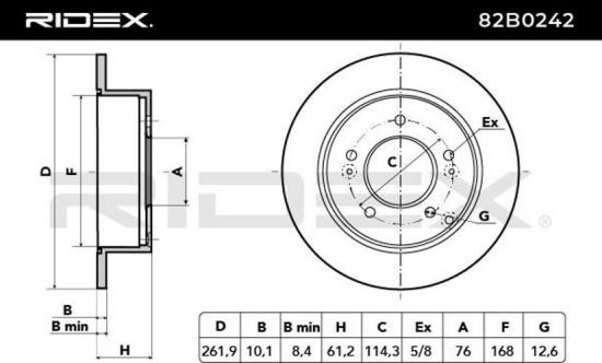 RIDEX 82B0242 2x Bremsscheiben Hinten Ø262mm voll für HYUNDAI ix35 Bild RIDEX 82B0242 2x Bremsscheiben Hinten Ø262mm voll für HYUNDAI ix35