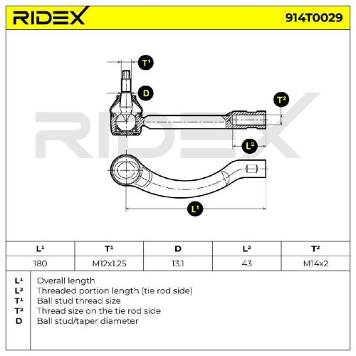 RIDEX Spurstangenkopf Vorderachse links Traggelenk F M14X2R 914T0029 für VOLVO Bild RIDEX Spurstangenkopf Vorderachse links Traggelenk F M14X2R 914T0029 für VOLVO
