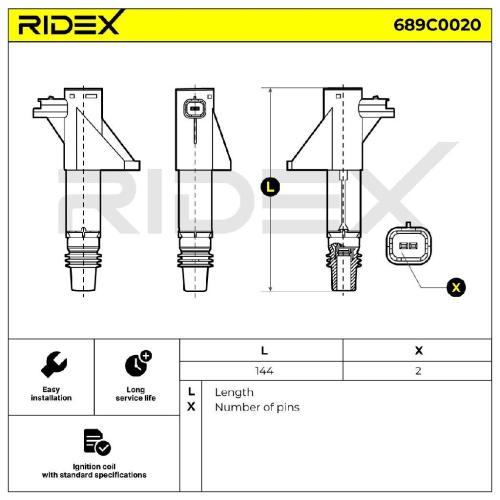 RIDEX 689C0020 Zündspule Anschlussanzahl 2 für RENAULT Clio 1I 597077 597094 Bild RIDEX 689C0020 Zündspule Anschlussanzahl 2 für RENAULT Clio 1I 597077 597094