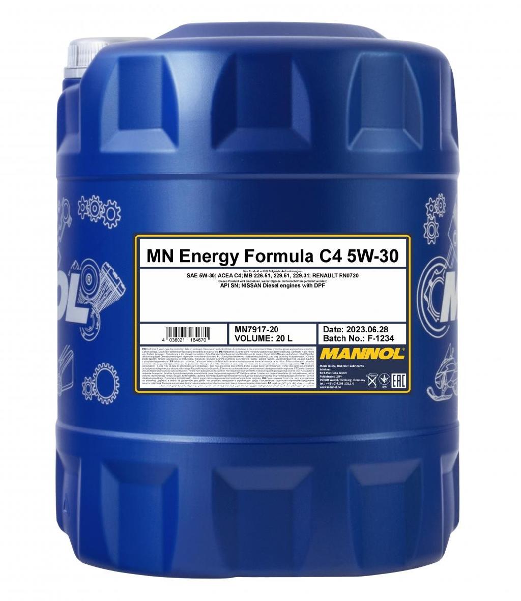 MANNOL Motoröl 5W-30 ENERGY Synthetiköl Motor Öl ACEA C4 API SN FORMULA C4 20L