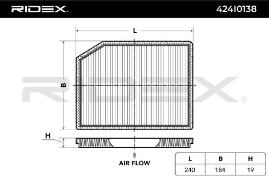RIDEX 424I0138 Innenraumfilter Pollenfilter Höhe: 17 Breite: 180 Länge: 240 Bild RIDEX 424I0138 Innenraumfilter Pollenfilter Höhe: 17 Breite: 180 Länge: 240