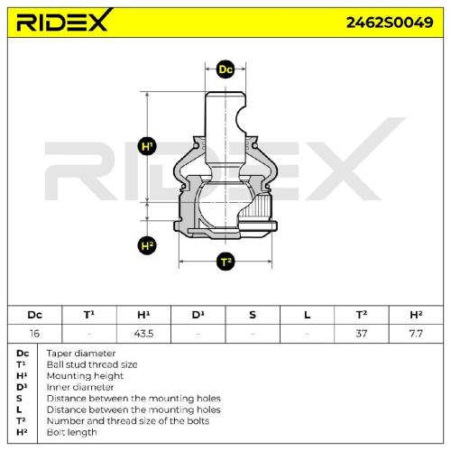 RIDEX 2462S0049 Traggelenk Führungsgelenk Vorne passend für PEUGEOT 106 I Bild RIDEX 2462S0049 Traggelenk Führungsgelenk Vorne passend für PEUGEOT 106 I