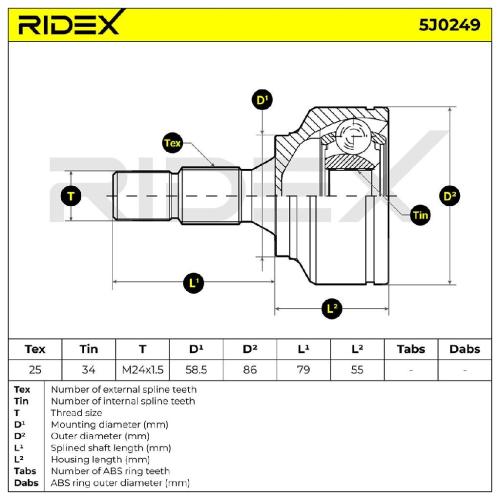RIDEX 5J0249 Gelenksatz Antriebswelle Achswelle radseitig passend für PEUGEOT Bild RIDEX 5J0249 Gelenksatz Antriebswelle Achswelle radseitig passend für PEUGEOT