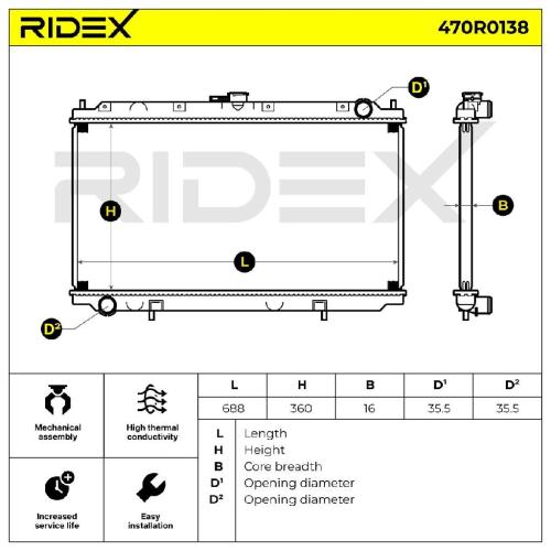 RIDEX 470R0138 Motorkühler / Wasserkühler für NISSAN PRIMERA (P11) 214102F600 Bild RIDEX 470R0138 Motorkühler / Wasserkühler für NISSAN PRIMERA (P11) 214102F600