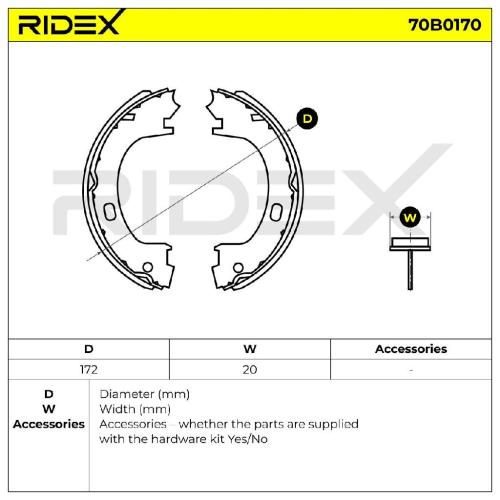 RIDEX Bremsbacken Satz für Trommelbremse Hinten ohne Hebel für CHRYSLER 70B0170 Bild RIDEX Bremsbacken Satz für Trommelbremse Hinten ohne Hebel für CHRYSLER 70B0170