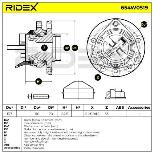 RIDEX 654W0519 Radlagersatz pro 1 Rad Vorne beidseitig für OPEL ZAFIRA B (A05) Bild RIDEX 654W0519 Radlagersatz pro 1 Rad Vorne beidseitig für OPEL ZAFIRA B (A05)
