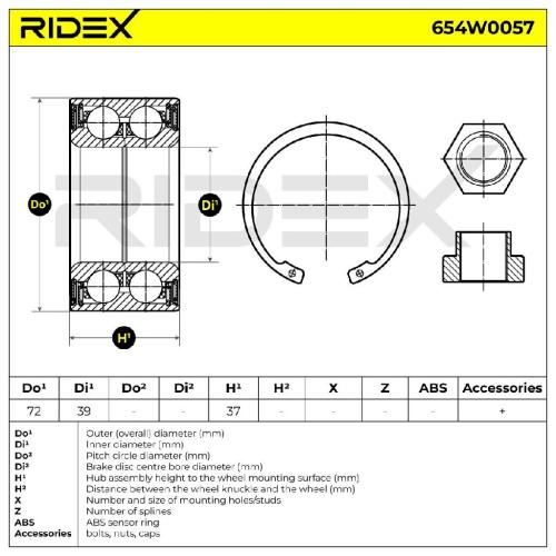 RIDEX 654W0057 Radlagersatz pro 1 Rad Vorne beidseitig für FORD 1141771 728103 Bild RIDEX 654W0057 Radlagersatz pro 1 Rad Vorne beidseitig für FORD 1141771 728103