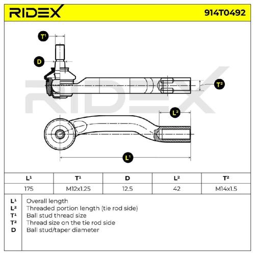 RIDEX Spurstangenkopf Vorderachse rechts Traggelenk M14X1,5 914T0492 für SUZUKI Bild RIDEX Spurstangenkopf Vorderachse rechts Traggelenk M14X1,5 914T0492 für SUZUKI