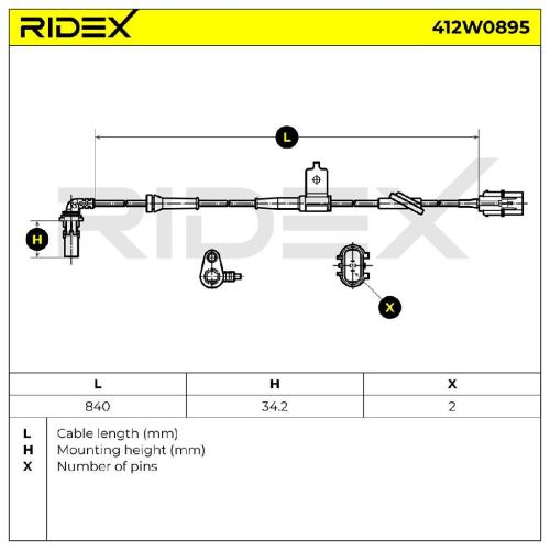 RIDEX ABS-Sensor 412W0895 Vorderachse links Sensorart: Hallsensor Anzahl der Bild RIDEX ABS-Sensor 412W0895 Vorderachse links Sensorart: Hallsensor Anzahl der