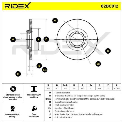 RIDEX 82B0912 2x Bremsscheiben Vorne Ø254mm voll für FORD TRANSIT Kasten Bild RIDEX 82B0912 2x Bremsscheiben Vorne Ø254mm voll für FORD TRANSIT Kasten