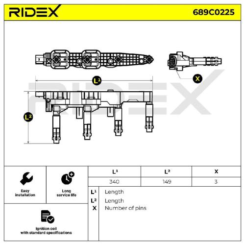 RIDEX 689C0225 Zündspule passend für MERCEDES-BENZ A-Klasse (W168) 0001501380 Bild RIDEX 689C0225 Zündspule passend für MERCEDES-BENZ A-Klasse (W168) 0001501380