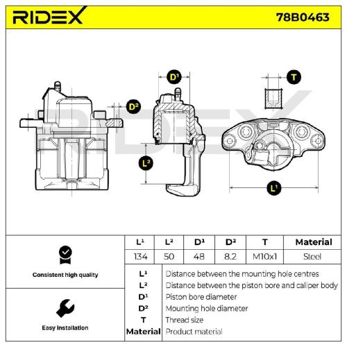 RIDEX 78B0463 Bremssattel Bremszange Vorne links für RENAULT Twingo 1I (CN0) für Bild RIDEX 78B0463 Bremssattel Bremszange Vorne links für RENAULT Twingo 1I (CN0) für
