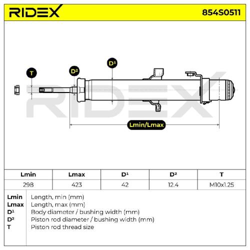 RIDEX 854S0511 1x Stoßdämpfer Gasdruck Vorne rechts für HONDA ACCORD IV (CB) Bild RIDEX 854S0511 1x Stoßdämpfer Gasdruck Vorne rechts für HONDA ACCORD IV (CB)