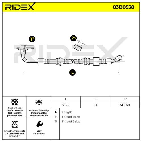 RIDEX Bremsschlauch 83B0538 VORNE links BREMSSCHLÄUCHE Länge: 755mm ohne Bild RIDEX Bremsschlauch 83B0538 VORNE links BREMSSCHLÄUCHE Länge: 755mm ohne