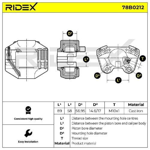 RIDEX 78B0212 Bremssattel Bremszange Vorne links für VW LT 28-35 I Kastenwagen Bild RIDEX 78B0212 Bremssattel Bremszange Vorne links für VW LT 28-35 I Kastenwagen