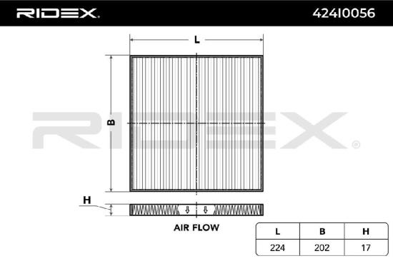 RIDEX 424I0056 Innenraumfilter Pollenfilter Höhe: 17 Breite: 202 Länge: 225 Bild RIDEX 424I0056 Innenraumfilter Pollenfilter Höhe: 17 Breite: 202 Länge: 225