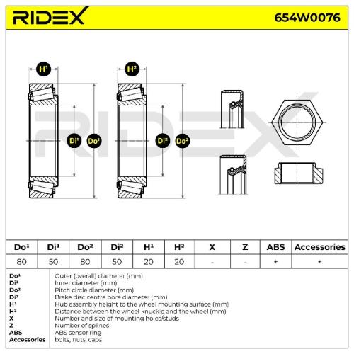 RIDEX 654W0076 Radlagersatz pro 1 Rad Vorne beidseitig für VOLVO V70 III (135) Bild RIDEX 654W0076 Radlagersatz pro 1 Rad Vorne beidseitig für VOLVO V70 III (135)