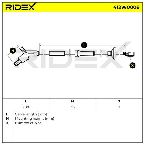 RIDEX ABS-Sensor 412W0008 Hinterachse beidseitig Sensorart: Induktivsensor 900mm Bild RIDEX ABS-Sensor 412W0008 Hinterachse beidseitig Sensorart: Induktivsensor 900mm