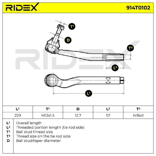 RIDEX Spurstangenkopf Vorderachse rechts Traggelenk M16x1 M12x1,5 914T0102 mit Bild RIDEX Spurstangenkopf Vorderachse rechts Traggelenk M16x1 M12x1,5 914T0102 mit