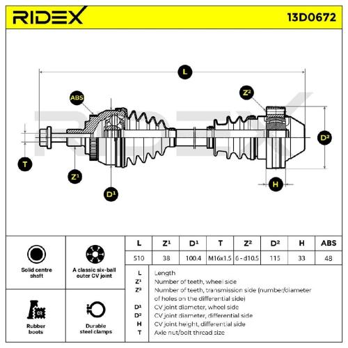 RIDEX Antriebswelle Achswelle Vorne links rechts für VW SHARAN (7M8, 7M9, 7M6) Bild RIDEX Antriebswelle Achswelle Vorne links rechts für VW SHARAN (7M8, 7M9, 7M6)