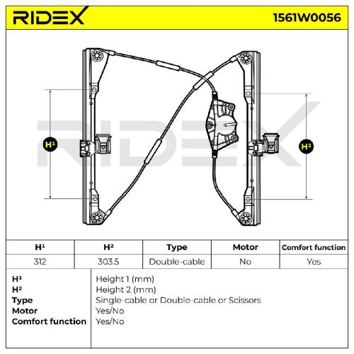 RIDEX 1561W0056 Fensterheber Vorne Rechts Elektrisch ohne Elektromotor ohne Bild RIDEX 1561W0056 Fensterheber Vorne Rechts Elektrisch ohne Elektromotor ohne