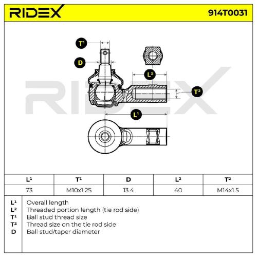 RIDEX Spurstangenkopf Vorderachse oben außen beidseitig Traggelenk 914T0031 Bild RIDEX Spurstangenkopf Vorderachse oben außen beidseitig Traggelenk 914T0031