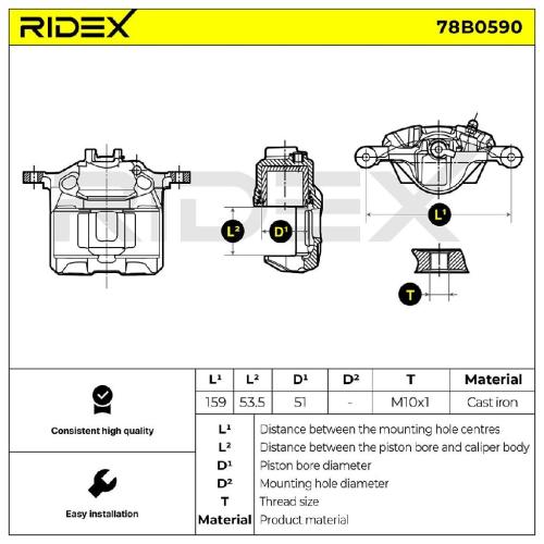 RIDEX 78B0590 Bremssattel Bremszange Vorne rechts für HONDA CIVIC VI Hatchback Bild RIDEX 78B0590 Bremssattel Bremszange Vorne rechts für HONDA CIVIC VI Hatchback