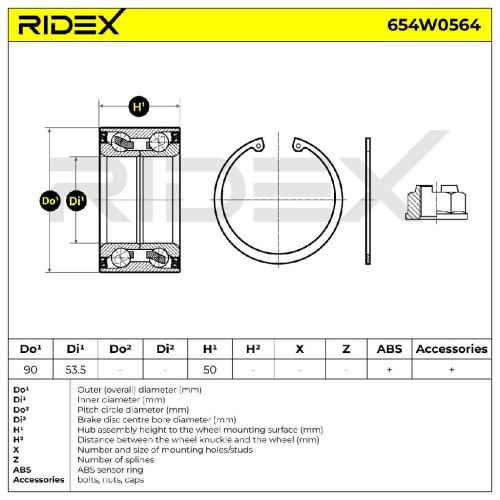 RIDEX 654W0564 Radlagersatz pro 1 Rad Vorne beidseitig Hinten 1649810106 Bild RIDEX 654W0564 Radlagersatz pro 1 Rad Vorne beidseitig Hinten 1649810106