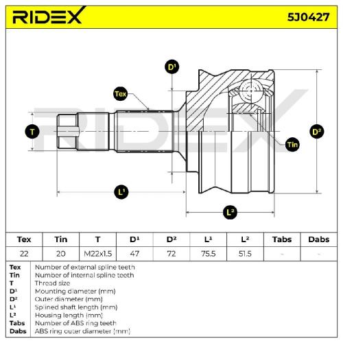 RIDEX 5J0427 Gelenksatz Antriebswelle Achswelle Vorne für FIAT 46307367 71720785 Bild RIDEX 5J0427 Gelenksatz Antriebswelle Achswelle Vorne für FIAT 46307367 71720785
