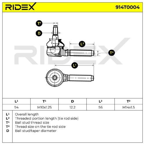 RIDEX Spurstangenkopf Vorderachse beidseitig Traggelenk M14x1,5 M14x1,5 914T0004 Bild RIDEX Spurstangenkopf Vorderachse beidseitig Traggelenk M14x1,5 M14x1,5 914T0004