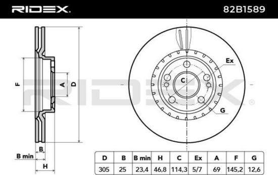 RIDEX 82B1589 2x Bremsscheiben Vorne Ø305mm innenbelüftet für HYUNDAI Bild RIDEX 82B1589 2x Bremsscheiben Vorne Ø305mm innenbelüftet für HYUNDAI