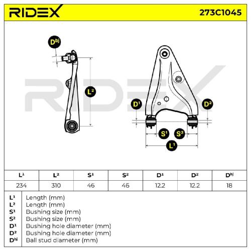 RIDEX 273C1045 Lenker Radaufhängung Querlenker Front rechts für DACIA SANDERO II Bild RIDEX 273C1045 Lenker Radaufhängung Querlenker Front rechts für DACIA SANDERO II