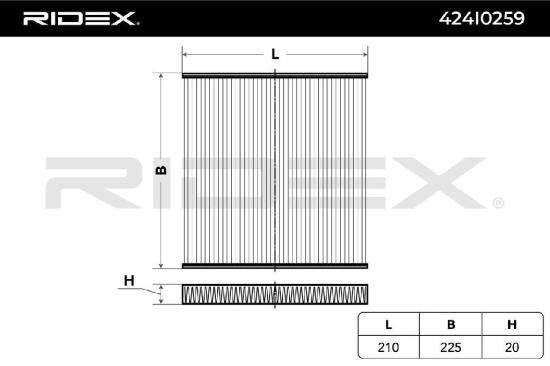 RIDEX 424I0259 Innenraumfilter Pollenfilter Höhe: 20 Breite: 224 Länge: 210 Bild RIDEX 424I0259 Innenraumfilter Pollenfilter Höhe: 20 Breite: 224 Länge: 210