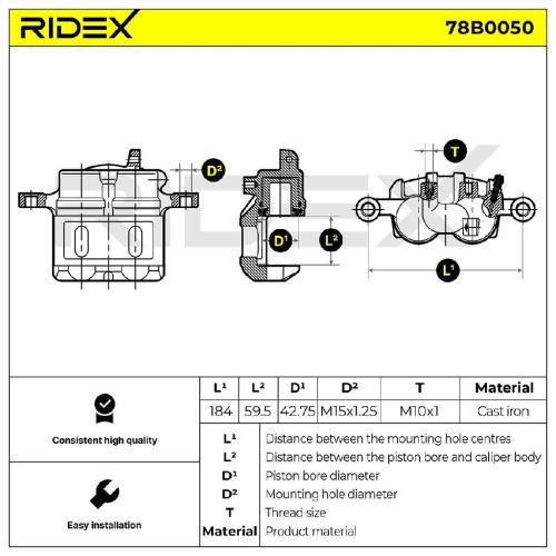 RIDEX 78B0050 Bremssattel Bremszange Vorne links für MITSUBISHI PAJERO III für Bild RIDEX 78B0050 Bremssattel Bremszange Vorne links für MITSUBISHI PAJERO III für