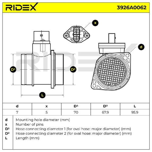 RIDEX 3926A0062 Luftmassenmesser/Luftmengenmesser LMM mit Gehäuse für VW Bild RIDEX 3926A0062 Luftmassenmesser/Luftmengenmesser LMM mit Gehäuse für VW